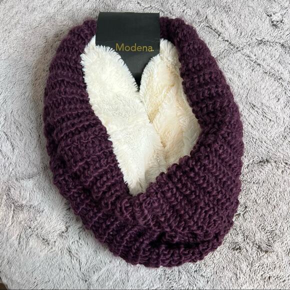 NWT Modena Plush Faux Fur and Knit Infinity Grape Oatmeal Scarf - Picture 1 of 5